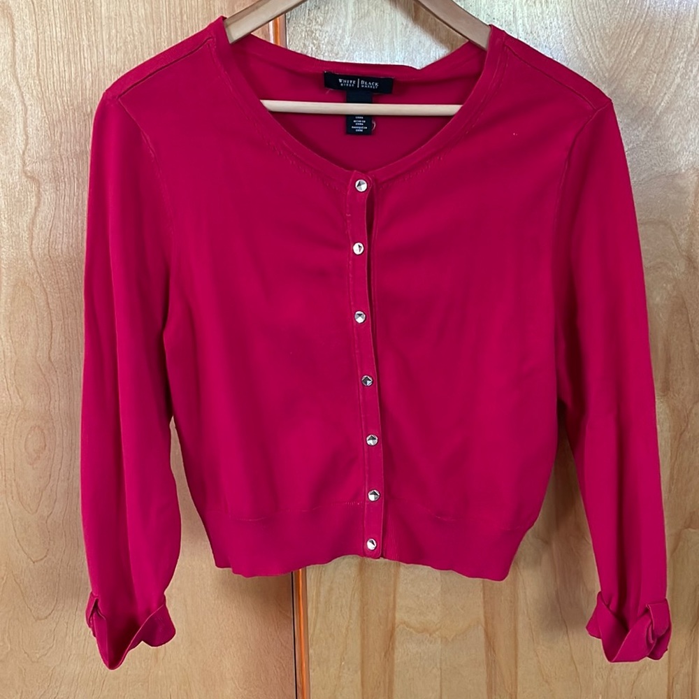 Red button down sweater